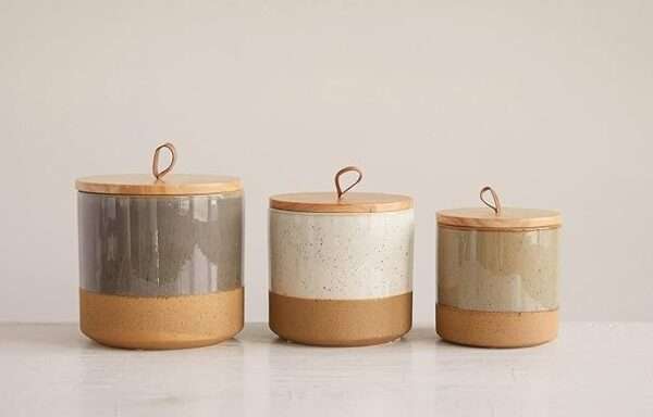 Stoneware Jar With Wood Lid & Leather Loop - Image 5