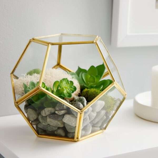 Crystal Shape Brass Edge Terrarium - Gold - Image 5