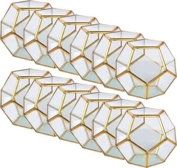 Crystal Shape Brass Edge Terrarium - Gold - Image 6