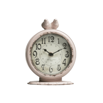 Pewter Table Clock With Birds