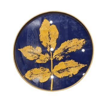 Wood Framed Round Wall Art With Leaves Printing