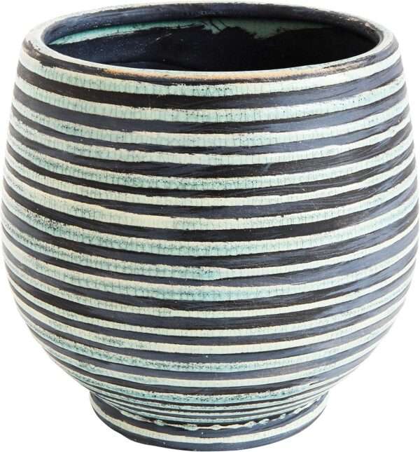 Aqua Striped Round Terracotta Planter - Image 5