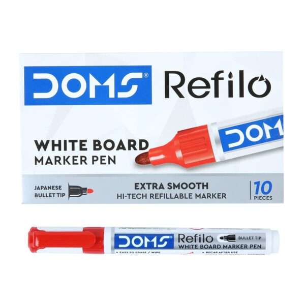 DOMS Refilo - White Board Marker - Bullet Tip - Red - Image 6