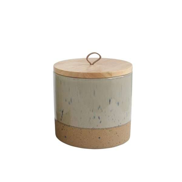 Stoneware Jar With Wood Lid & Leather Loop - Image 4