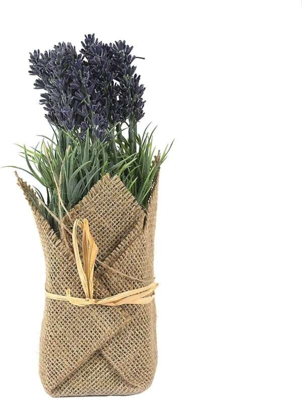 Burlap Wrapped Artificial Lavender Plant - Image 2