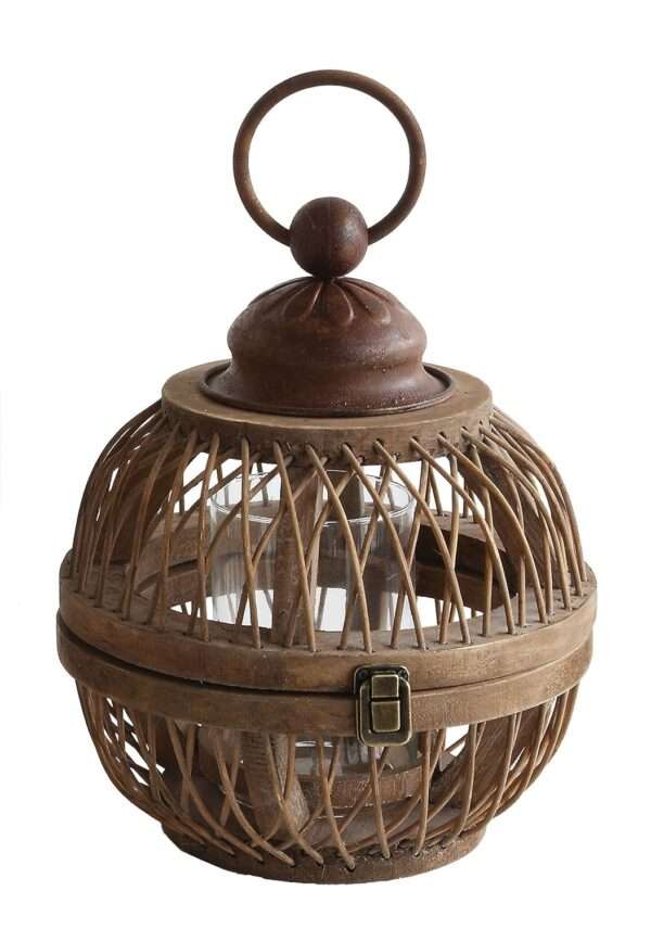 Small Bamboo Hanging Lantern with Glass Insert - Image 3