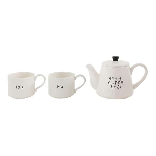 White Stoneware You Me And A Cuppa Tea Teapot and Mugs Set - Image 10