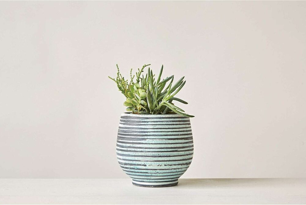 Aqua Striped Round Terracotta Planter - Image 4