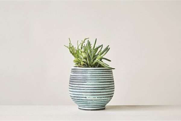 Aqua Striped Round Terracotta Planter - Image 4