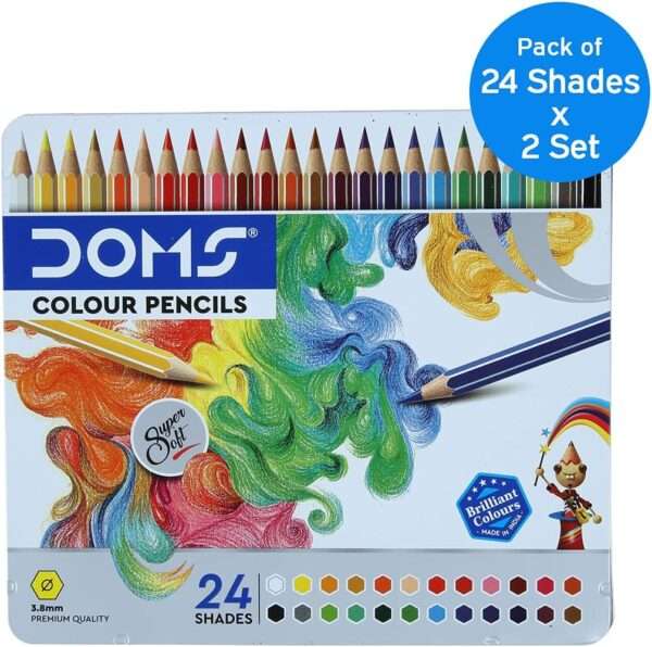 Doms - 24 Supersoft Non-Toxic Colour Pencil Set - Flat Tin Box - Image 6