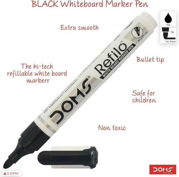 DOMS Refilo - White Board Marker - Bullet Tip - Black - Image 5