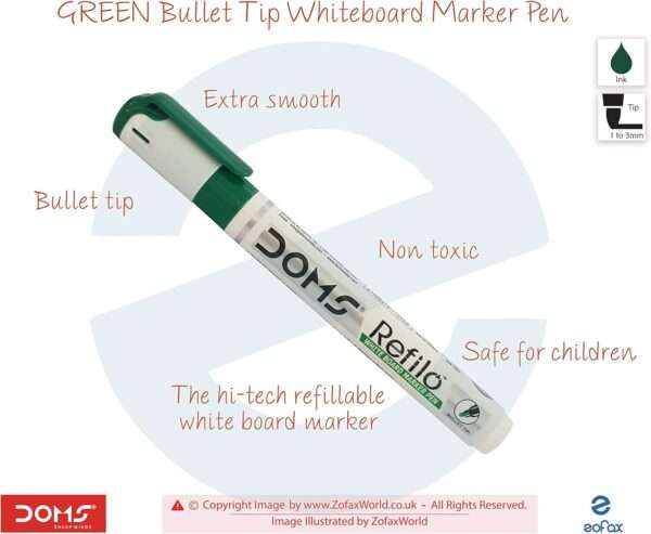 DOMS Refilo - White Board Marker - Bullet Tip - Green - Image 3