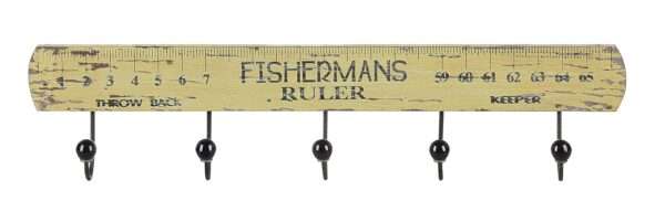 Wood Fisherman's Ruler Wall Decor with Five Hooks - Image 3