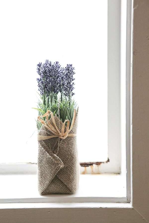 Burlap Wrapped Artificial Lavender Plant - Image 3