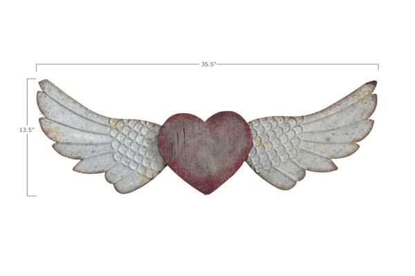 Wood & Metal Heart and Wings Wall Decor - Image 2