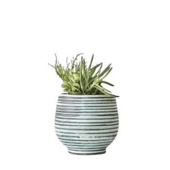 Aqua Striped Round Terracotta Planter