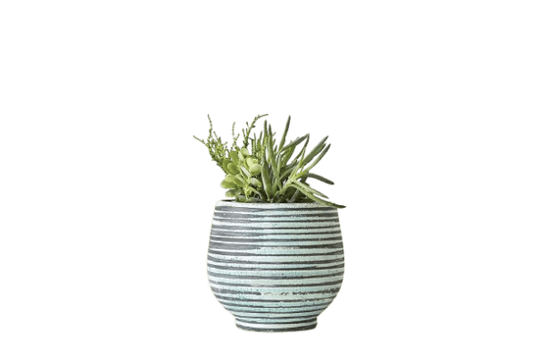 Aqua Striped Round Terracotta Planter