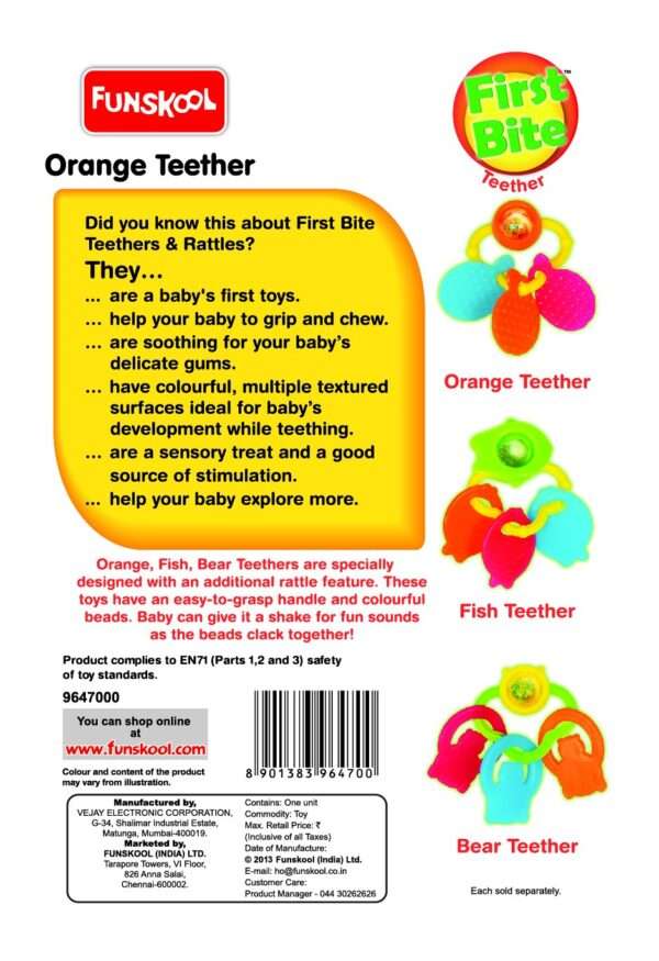 Funskool Giggles - Plastic Orange Teether - Image 5