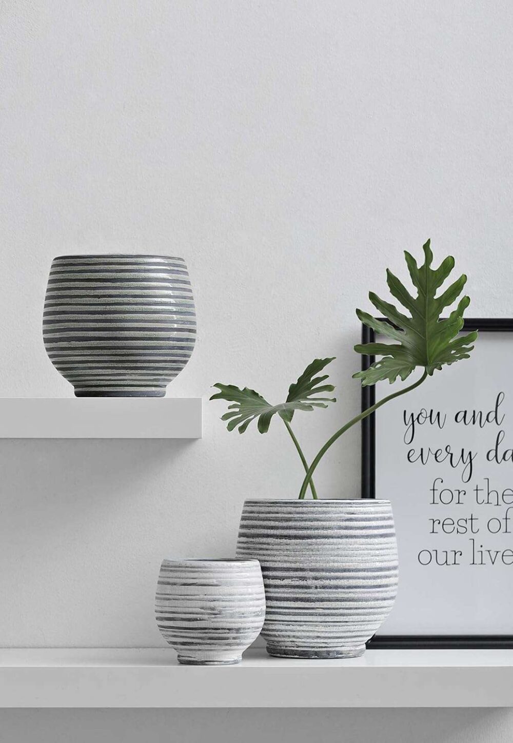 Aqua Striped Round Terracotta Planter - Image 3