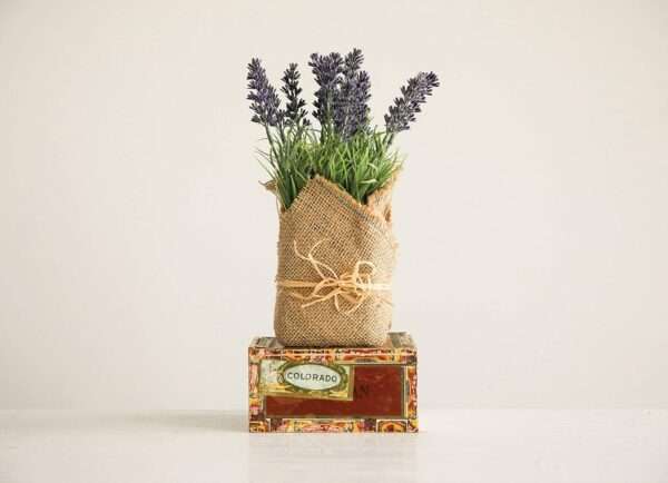 Burlap Wrapped Artificial Lavender Plant - Image 5