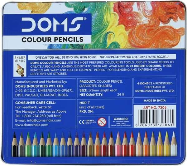 Doms - 24 Supersoft Non-Toxic Colour Pencil Set - Flat Tin Box - Image 2