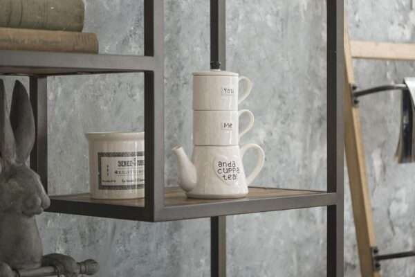 White Stoneware You Me And A Cuppa Tea Teapot and Mugs Set - Image 4