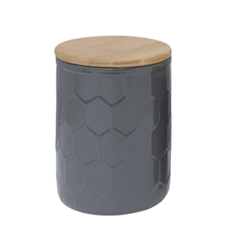 Large Porcelain Canister With Honeycomb Design & Bamboo Lid