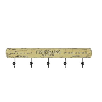 Wood Fisherman's Ruler Wall Decor with Five Hooks