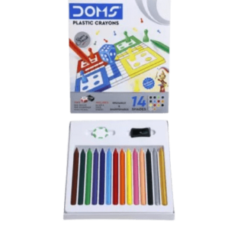 DOMS - Plastic Crayons 14 Shades + Mini Hex Eraser