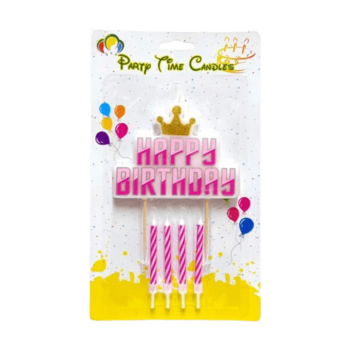 Happy Birthday Candle - 5-Pieces Set of Spiral - Pink