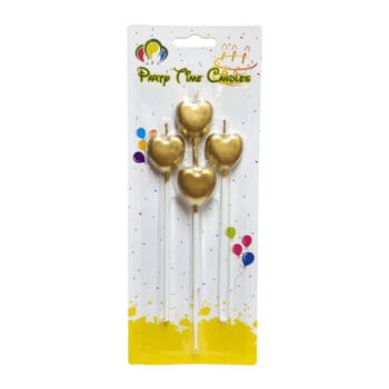Birthday Candles Stick - 4-Pieces Heart - Cake Topper – Gold