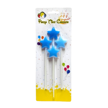 Birthday Candles Stick - 4-Pieces Star - Cake Topper – Blue