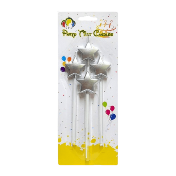 Birthday Candles Stick - 4-Pieces Star - Cake Topper – Silver