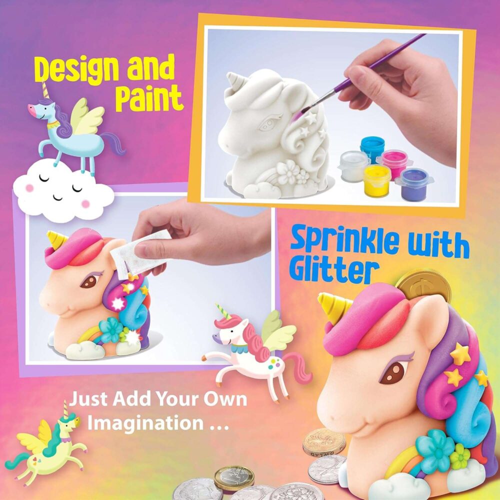 4M Kidzmaker Paint Your Own Mini Glitter Unicorn Bank - Image 3