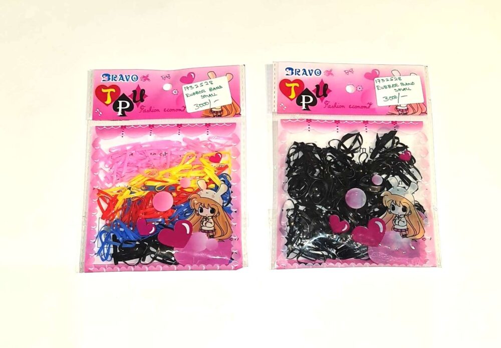 Mini Rubber Elastic Hair Tie - Black & Multicolor - Image 4