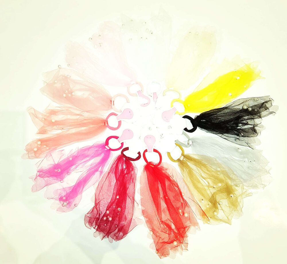 Hair Pony With Net & White Pearls - Assorted Colors - Image 2