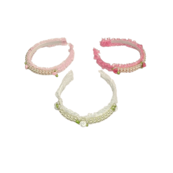 Fancy Hair Band - Lace & White Beads