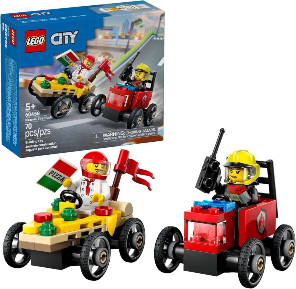 LEGO City Pizza vs. Fire Truck Race Car Pack Toy - Image 2