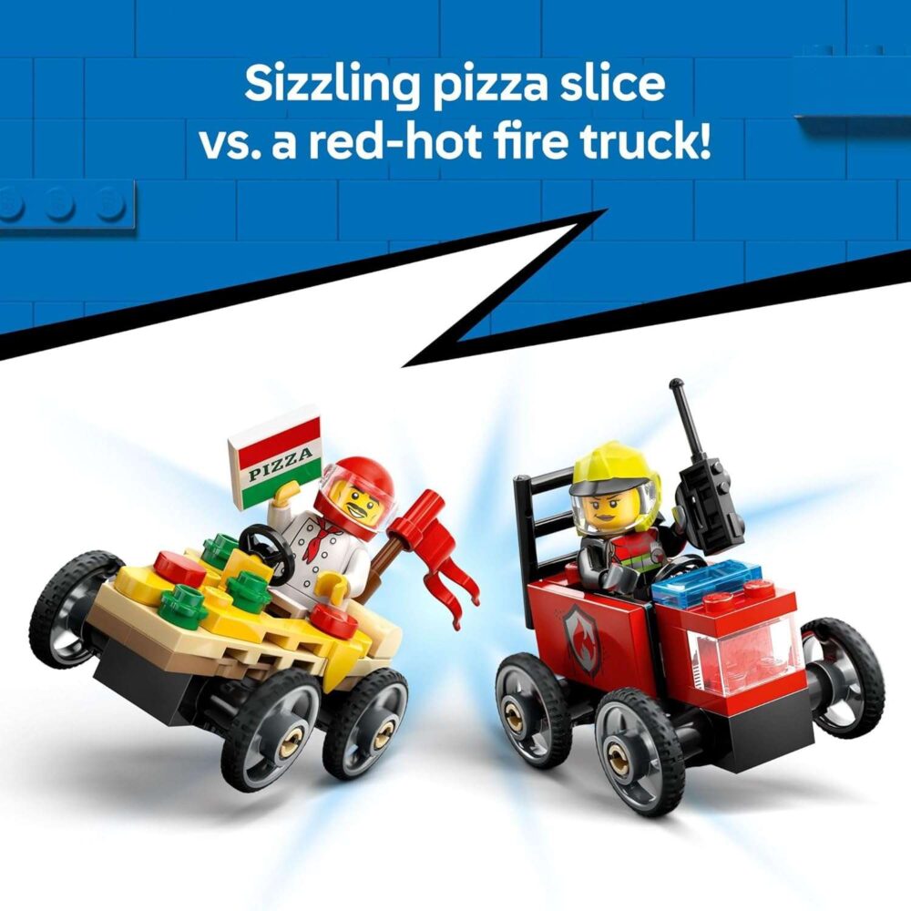 LEGO City Pizza vs. Fire Truck Race Car Pack Toy - Image 4