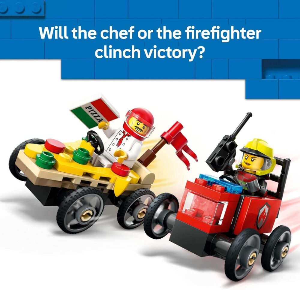 LEGO City Pizza vs. Fire Truck Race Car Pack Toy - Image 5