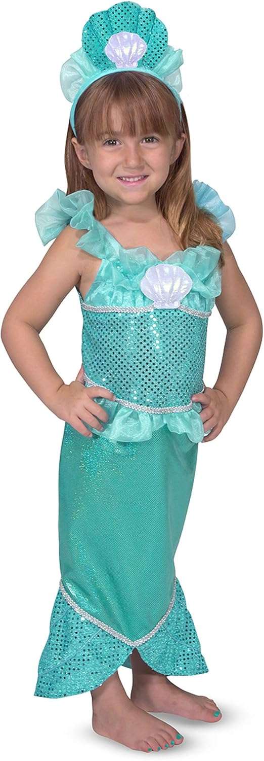 Melissa & Doug Mermaid Role Play Costume Set - Gown with Flared Tail, Seashell Tiara - Image 3