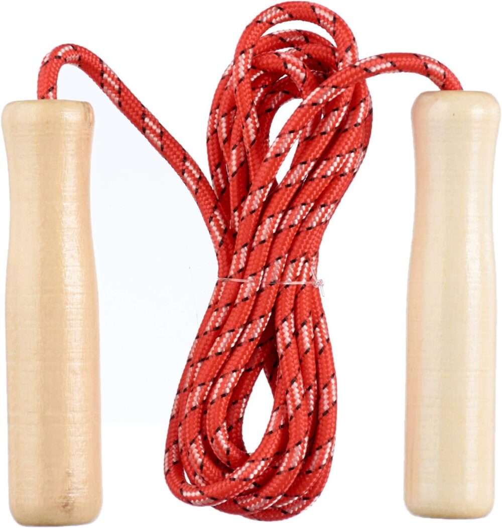 Generic Jump Rope With Wooden Handle - Red & Beige - Image 3