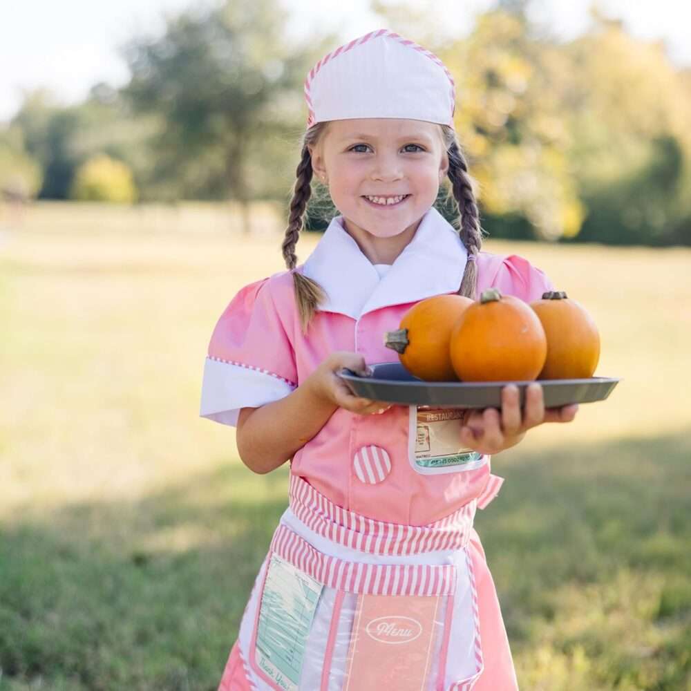 Melissa & Doug Waitress Role Play Costume Set - 7 pcs - Includes Apron, Order Pad, Cap - Image 4
