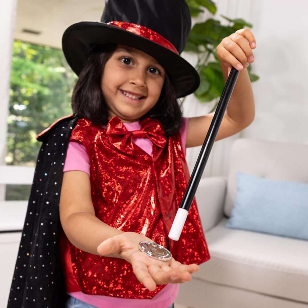 Melissa & Doug Magician Costume Role Play Set - Includes Hat, Cape, Wand, Magic Tricks - Image 4