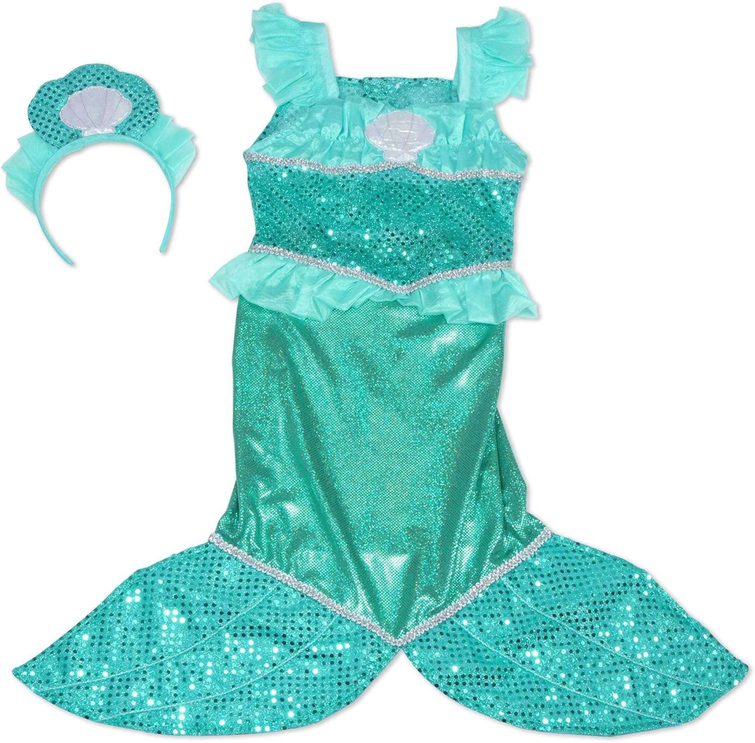 Melissa & Doug Mermaid Role Play Costume Set - Gown with Flared Tail, Seashell Tiara - Image 4
