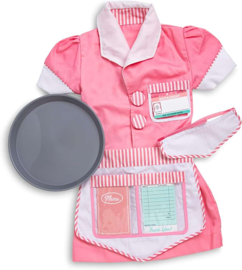 Melissa & Doug Waitress Role Play Costume Set - 7 pcs - Includes Apron, Order Pad, Cap - Image 6
