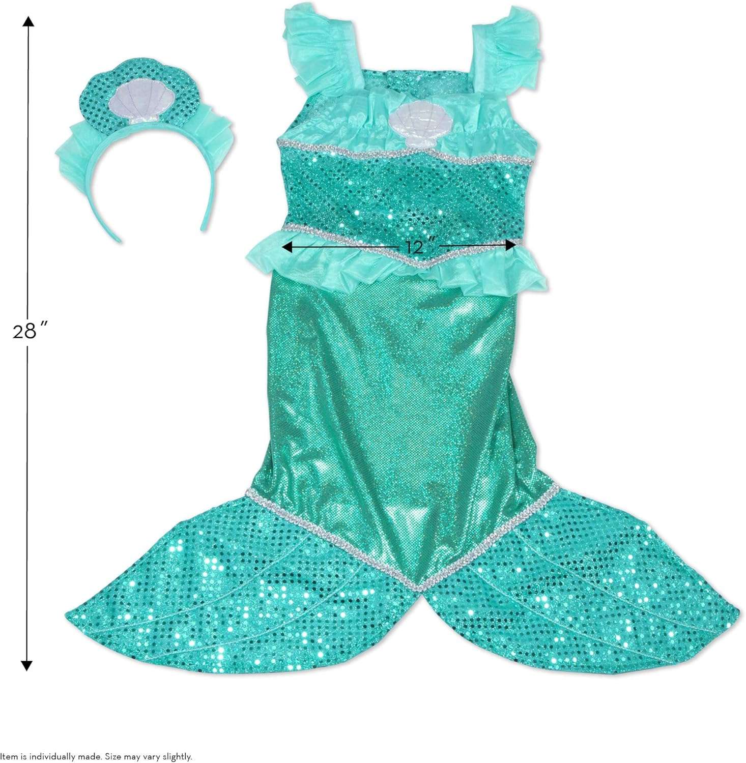 Melissa & Doug Mermaid Role Play Costume Set - Gown with Flared Tail, Seashell Tiara - Image 7