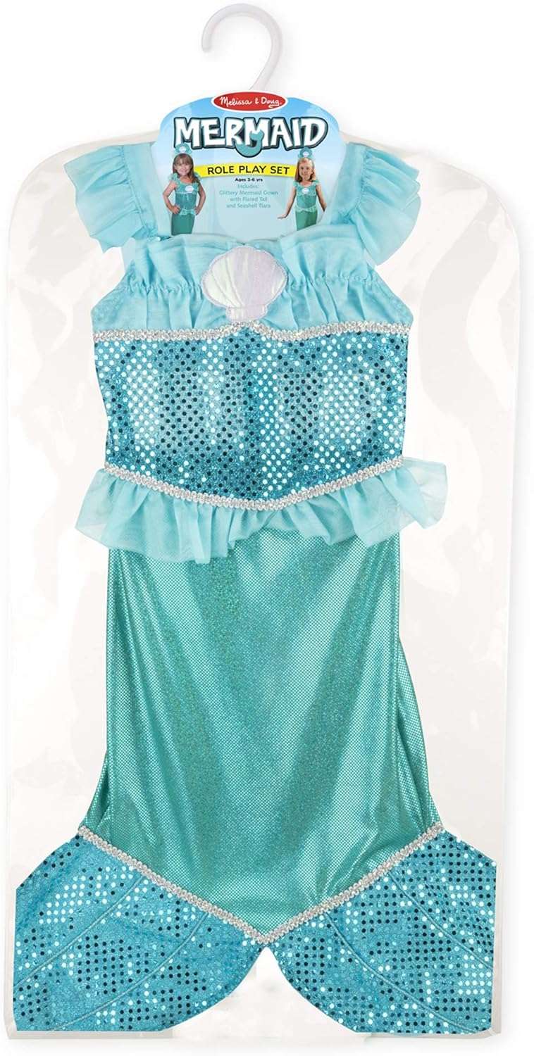 Melissa & Doug Mermaid Role Play Costume Set - Gown with Flared Tail, Seashell Tiara - Image 9