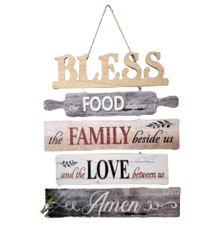 Bless Food Family Love - Hanging Wood Decoration