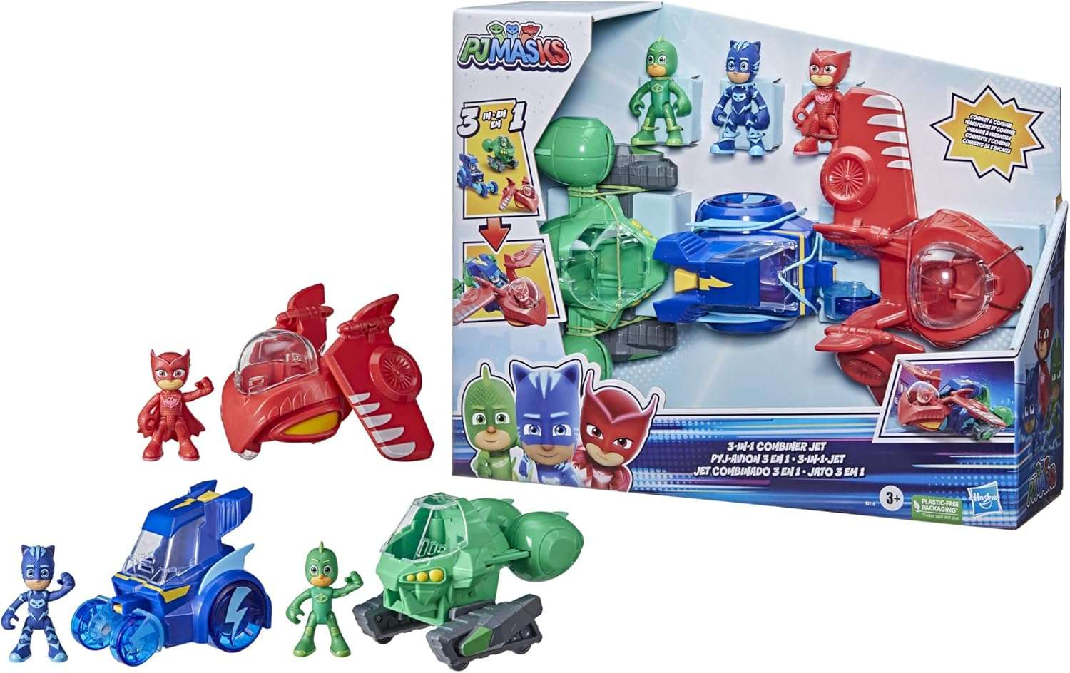PJ Masks 3-in-1 Combiner Jet - Set with 3 Connecting Cars and Action Figures - Image 3